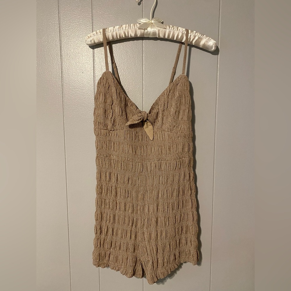 Cider brown & white gingham romper